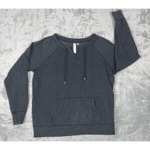 GREEN TEA Charcoal Gray Sweatshirt Notch Neckline Long Sleeves Kangaroo Pocket M